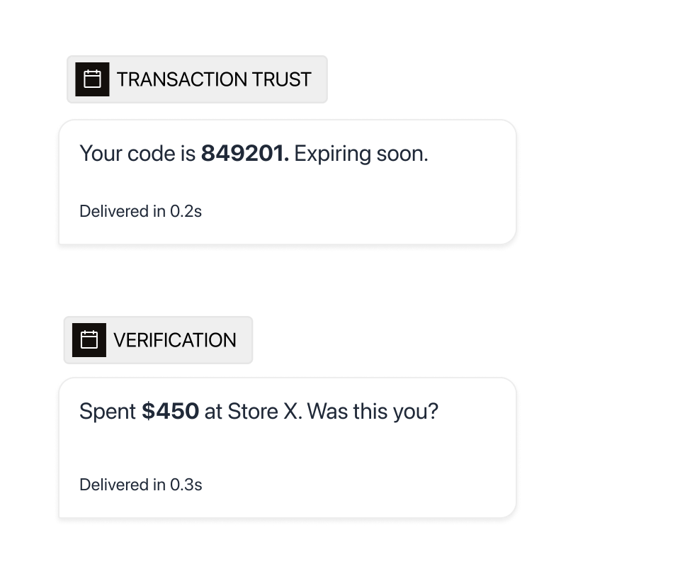 A card transaction alert asking the customer to confirm the payment, with a new-device notice