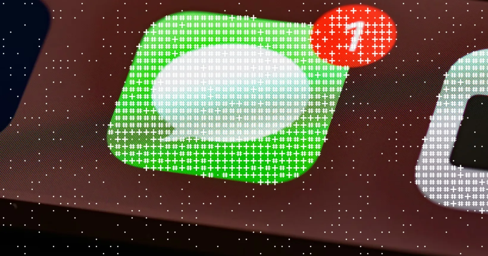 A messaging app icon carrying an unread badge, photographed close up