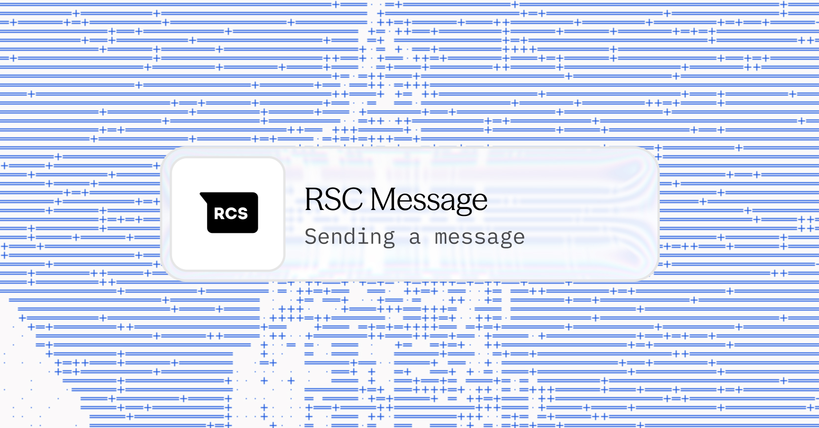 An RCS message bubble reading 'Sending a message' on a field of blue dots